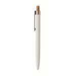 Penna in alluminio riciclato con pulsante in sughero e inchiostro blu color bianco quinta vista