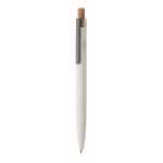 Penna in alluminio riciclato con pulsante in sughero e inchiostro blu color bianco vista principale
