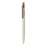 Penna in alluminio riciclato con pulsante in sughero e inchiostro blu color bianco seconda vista principale