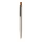 Penna in alluminio riciclato con pulsante in sughero e inchiostro blu color argento opaco