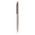Penna in alluminio riciclato con pulsante in sughero e inchiostro blu color argento opaco vista principale