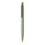 Penna in alluminio riciclato con pulsante in sughero e inchiostro blu color verde menta