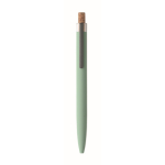 Penna in alluminio riciclato con pulsante in sughero e inchiostro blu color verde menta quarta vista