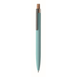 Penna in alluminio riciclato con pulsante in sughero e inchiostro blu color azzurro