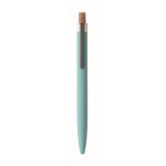Penna in alluminio riciclato con pulsante in sughero e inchiostro blu color azzurro quarta vista