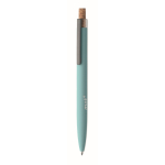 Penna in alluminio riciclato con pulsante in sughero e inchiostro blu color azzurro vista principale