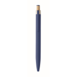 Penna in alluminio riciclato con pulsante in bambù e inchiostro blu color blu quarta vista