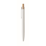 Penna in alluminio riciclato con pulsante in bambù e inchiostro blu color bianco quinta vista