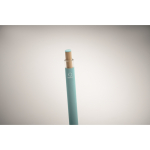 Penna in alluminio riciclato con pulsante in bambù e inchiostro blu color azzurro terza vista fotografica