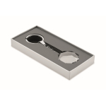 Portachiavi rotondo con finiture geometriche in vetro personalizzabile color trasparente quarta vista