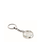 Portachiavi rotondo con finiture geometriche in vetro personalizzabile color trasparente vista area di stampa