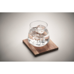 Bicchiere in vetro per whisky con sottobicchiere in legno di acacia color trasparente terza vista fotografica