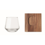 Bicchiere in vetro per whisky con sottobicchiere in legno di acacia color trasparente quinta vista