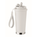 Bicchiere in acciaio inox riciclato con coperchio e cannuccia 500ml color bianco