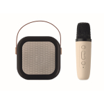 Set karaoke con altoparlante stile vintage con luci LED e microfono color beige quinta vista