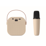 Set karaoke con altoparlante stile vintage con luci LED e microfono color beige sesta vista