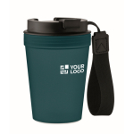 Bicchiere antigoccia con laccio in poliestere RPET 300ml color blu mare vista area di stampa