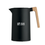 Caraffa in acciaio inox riciclato con manico in legno da 1 litro color nero vista area di stampa