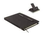 Taccuino con copertina rigida con supporto per cellulare A5 a righe color nero