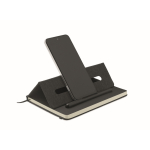 Taccuino con copertina rigida con supporto per cellulare A5 a righe color nero seconda vista