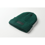 Berretto unisex a maglia in vari colori con patch personalizzabile color verde scuro terza vista fotografica