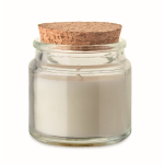 Candela in cera vegetale profumo vaniglia con coperchio in sughero color beige