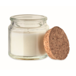 Candela in cera vegetale profumo vaniglia con coperchio in sughero color beige seconda vista