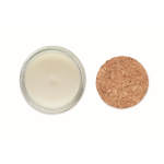 Candela in cera vegetale profumo vaniglia con coperchio in sughero color beige quarta vista