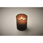 Candela alla vaniglia in cera vegetale con stoppino in legno color marrone terza vista fotografica