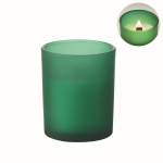 Candela alla vaniglia in cera vegetale con stoppino in legno color verde settima vista