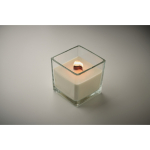 Candela grande profumo vaniglia con 1 stoppino in barattolo di vetro color trasparente seconda vista fotografica
