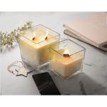 Candela extra large profumo vaniglia con 2 stoppini in legno color trasparente vista ambiente