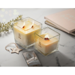Candela extra large profumo vaniglia con 2 stoppini in legno color trasparente vista ambiente principale
