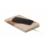 Taccuino con dettagli in sughero e cotone e caricatore wireless A5 color beige seconda vista