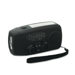 Radio portatile solare con torcia e power bank di emergenza color nero