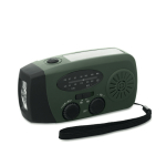 Radio portatile solare con torcia e power bank di emergenza color verde scuro