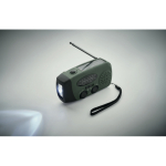 Radio portatile solare con torcia e power bank di emergenza color verde scuro