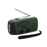 Radio portatile solare con torcia e power bank di emergenza color verde scuro
