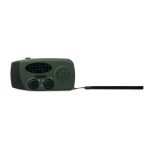 Radio portatile solare con torcia e power bank di emergenza color verde scuro