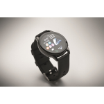 Smartwatch wireless impermeabile con cinturino in silicone color nero quarta vista fotografica