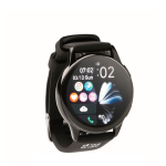 Smartwatch wireless impermeabile con cinturino in silicone color nero vista area di stampa