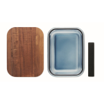 Lunch box in vetro con coperchio in legno e elastico di chiusura color blu trasparente quinta vista