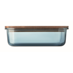 Lunch box in vetro con coperchio in legno e elastico di chiusura color blu trasparente sesta vista