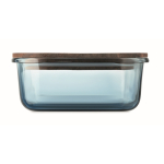 Lunch box in vetro con coperchio in legno e elastico di chiusura color blu trasparente settima vista