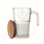 Tazza grande in vetro rigato con coperchio in legno e manico 450ml color trasparente seconda vista