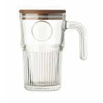 Tazza grande in vetro rigato con coperchio in legno e manico 450ml color trasparente quarta vista