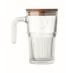Tazza grande in vetro rigato con coperchio in legno e manico 450ml color trasparente sesta vista