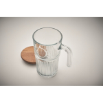 Tazza grande in vetro rigato con coperchio in legno e manico 450ml color trasparente ottava vista fotografica