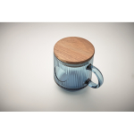 Tazza originale in vetro rigato con coperchio in legno di acacia 300ml color blu trasparente terza vista fotografica