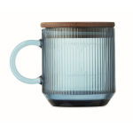 Tazza originale in vetro rigato con coperchio in legno di acacia 300ml color blu trasparente sesta vista